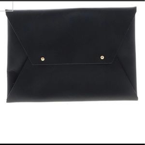 TRIBE ALIVE Black Leather Envelope Clutch with gold accents